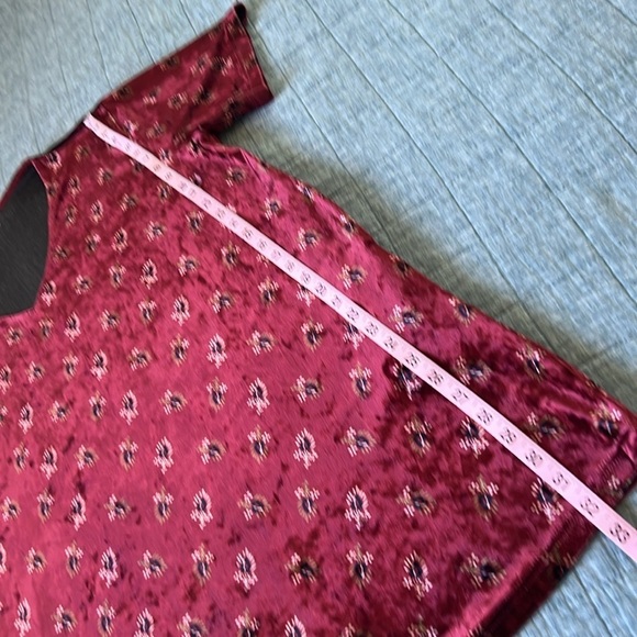 NATURAL LIFE Claire Velvet Boho Mini Dress Cranberry Fan Motif with Pockets| L - Picture 8 of 8